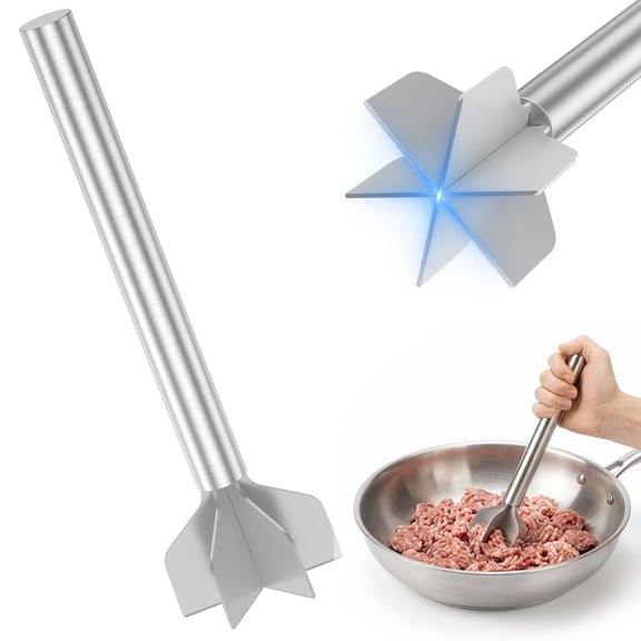 Stainless Steel Meat Masher 10 Inch Meat Chopper with 6 Blades Non Slip Handle Ground Beef Chopper Tool for Hamburger Kitchen Cooking