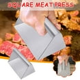 thumbnail image 1 of Stainless Steel Meat Press Board with Wooden Handle | Rectangular Lattice Grill Weight | Heat-Resistant Barbecue Hamburger Smasher Iron Tool | 21x11cm | 1000g | 1 Pack, 1 of 9