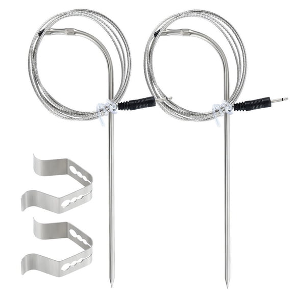Stainless Steel Meat Probe Replacement For Pellet Grills, High Temp Sensor With Clip For BBQ, Thermometer Probe Up To 716°F(2set)