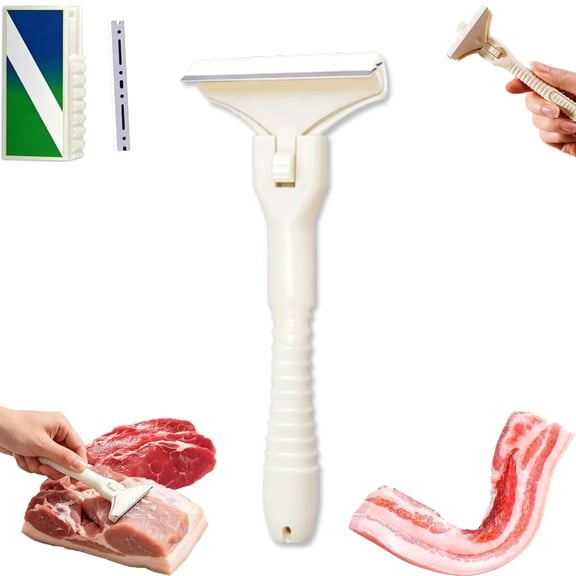Stainless Steel Meat Scraper, Professional Pork Hair Scraper with 10 Blades, T-Shaped Meat Scrapers, Handheld Fat Trimmer, Easy Fat & Fascia Removal Tool, For Beef & Pork (10cm-1pc)