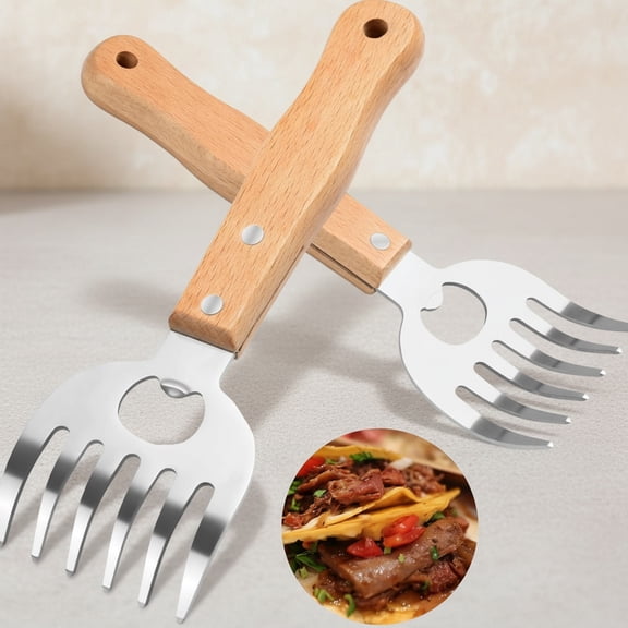 Stainless Steel Meat Shredder Claws with Long Wooden Handles for Pulled Pork, Turkey, Chicken - BBQ Tools for Shredding, Pulling, Handling, and Serving