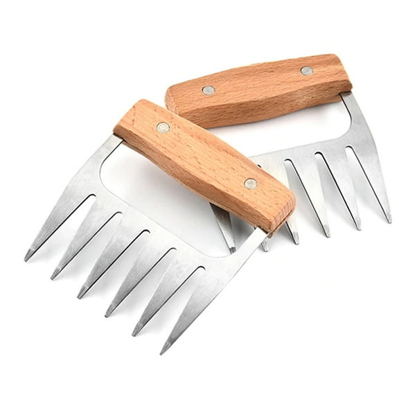 Stainless Steel Meat-Shredding Claws With Wooden Handle