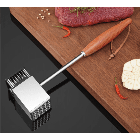 Stainless Steel Meat Tenderizer Mallet with Rosewood Handle, Dual-Sided Meat Hammer, Kitchen Pounder for Tenderizing, Flattening, 12.4 x 3.7 in