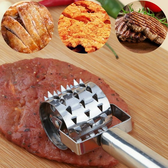 Stainless Steel Meat Tenderizer Roller - Pizza Dough Rolling Pin With Needle Punch For Steak, Chicken, Pork, Beef - Ergonomic Handle, Dishwasher Safe