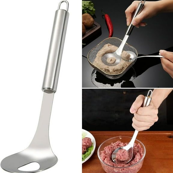 Stainless Steel MeatbaMaker Spoon Press for Fish Balls Shrimp Balls and Rice Balls Non-Stick Kitchen MeatbaMold Tool
