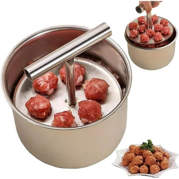 Stainless Steel Meatball Maker, 12-Hole Manual Push-Type Meat Baller Mold, Hand Pressure Multi-Function Meatball Press Tool for Efficient Kitchen Cooking, Easy to Clean Meatball Scoop Maker