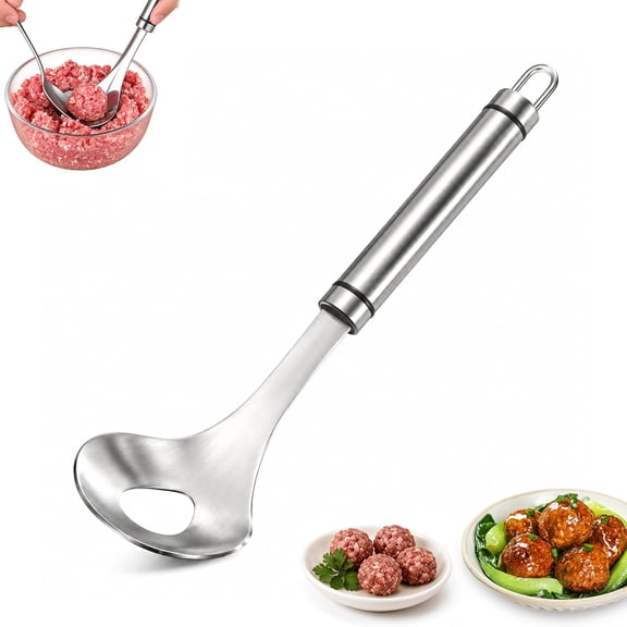 Stainless Steel Meatball Maker, Meatball Maker Spoons, Meatball Spoon Manual Meatball Maker Tool with Hole Convenient Storage Design Long Handle Spoon for Kitchen, Bar
