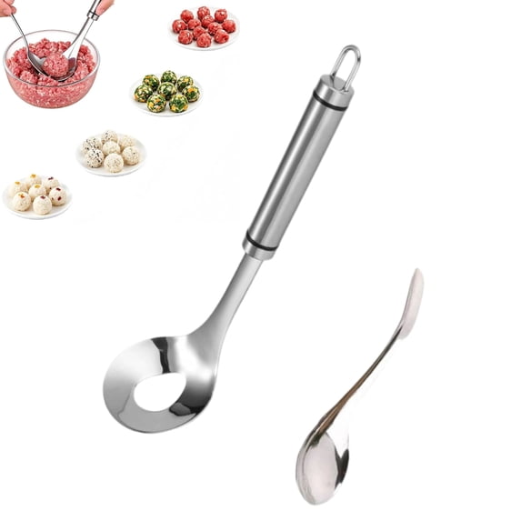 Stainless Steel Meatball Maker Spoon 2 Piece Meatball Shaper Tool With Perforated Forming Spoon and Scoop for Beef Pork Chicken Fish Balls Dumplings Kitchen Meal Prep Easy Clean Reusable
