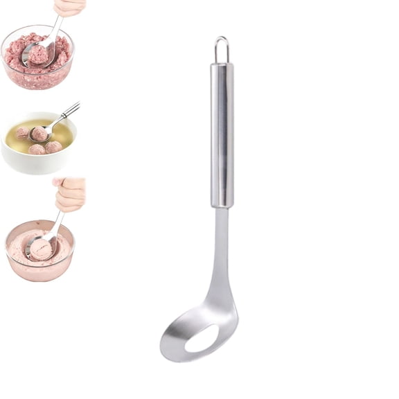 Stainless Steel Meatball Maker Spoon, Non-Stick Meatball Spoon Maker Meatball Spoon with Long Handle & Oval Leak Hole, Meat Ball Maker Tool for Homemade Meatballs, Kitchen Cooking Gadget