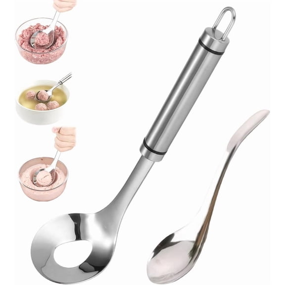Stainless Steel Meatball Maker Spoon, Nonstick Meatball Scoop, Long Handle Meatball Forming Tool for Meatballs, Fish Balls & Kitchen Cooking