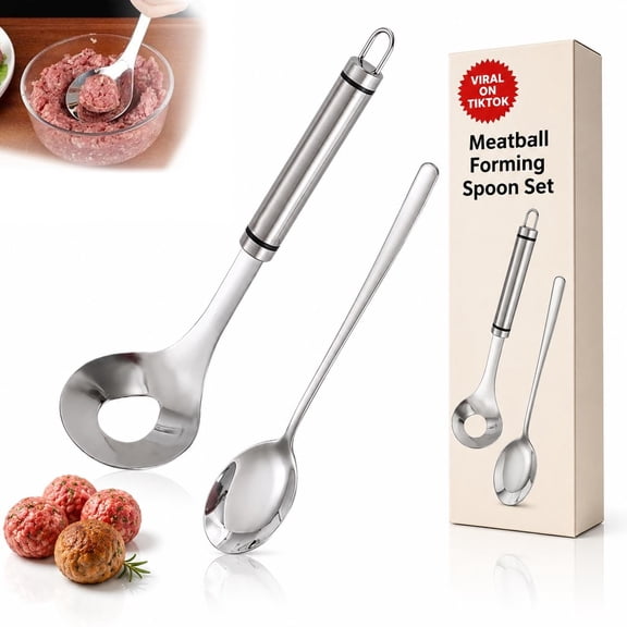 Stainless Steel Meatball Maker Spoon Set, 5.3 Inch Manual Meatball Press with Forming Spoon and Serving Scoop