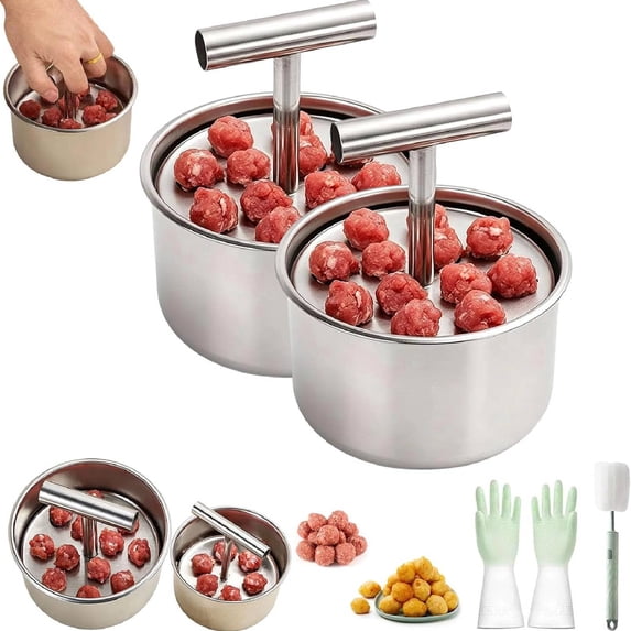 Stainless Steel Meatball Maker Tool, Meatball Press, Manual Push Press Meat Tenderiser Making Mould, Easy Release Meatball Mold Press, Kitchen Gadget for Uniform Meatball Shaping(12 holes*2)