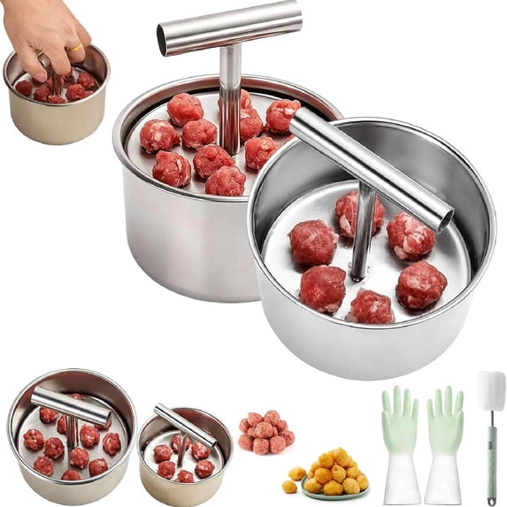 Stainless Steel Meatball Maker Tool, Meatball Press, Manual Push Press Meat Tenderiser Making Mould, Easy Release Meatball Mold Press, Kitchen Gadget for Uniform Meatball Shaping(12 holes+6 holes)