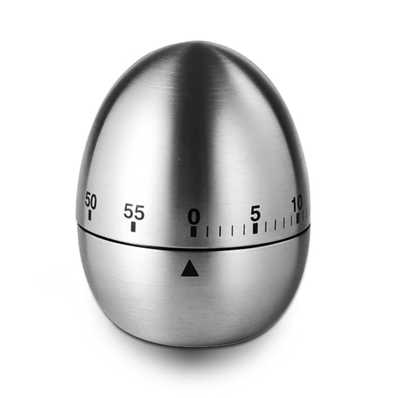 Stainless Steel Mechanical Kitchen Timer, Classic Egg Shape 60-Minute Manual Countdown, Professional Matte Silver Visual Timer for Hard Boiled Eggs, Baking & Professional Chef