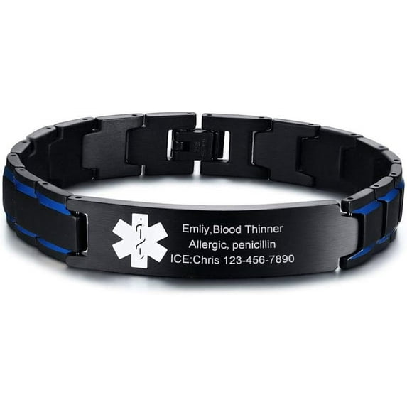 Stainless Steel Medical Alert ID Bracelet Wristband,21.5cm(8.46 inches)