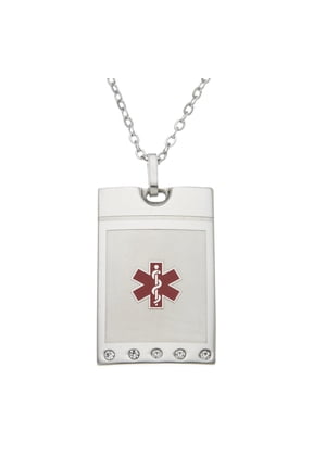 Stainless Steel Medical Alert Rectangular Pendant Necklace
