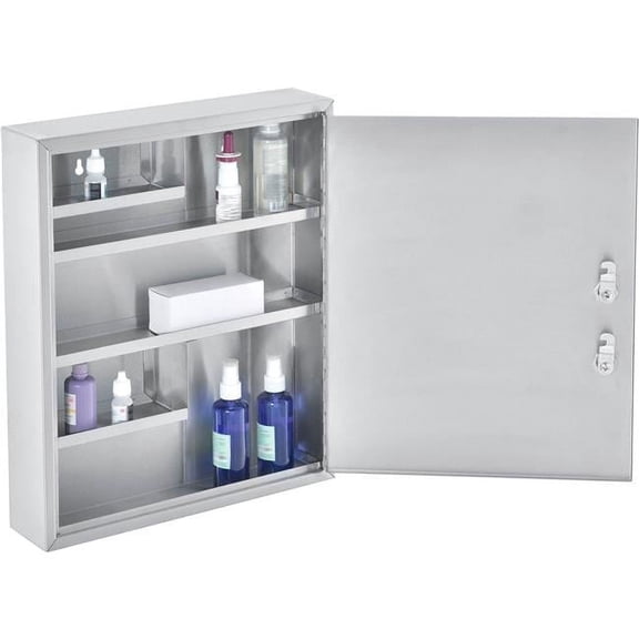 Stainless Steel Medical Cabinet with Double Key Locks - 14 x 3-18 x 17-18 in.