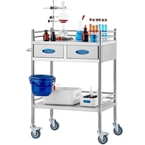 Stainless Steel Medical Cart with 2 Drawers & Wheels - Lab Serving Utility Cart for Hospital, Dental Clinic - Lockable Rolling Storage Cart