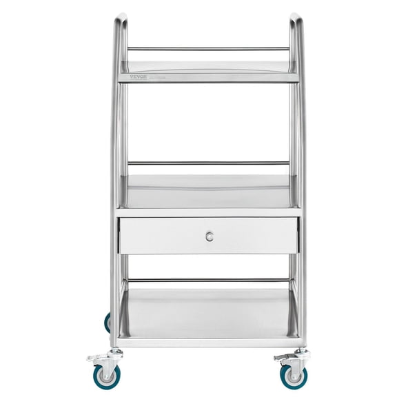 Stainless Steel Medical Cart with Lockable Wheels, 3-Tier Lab Utility Cart for Hospital, Dental Clinic, and Laboratory Use