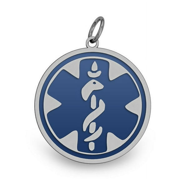 Stainless Steel Medical ID Pendant with Blue Enamel - 7/8 Inch X 7/8 Inch- Stainless Steel