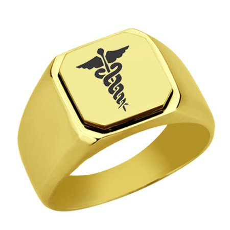 Stainless Steel Medical Symbol Engraved Signet Ring