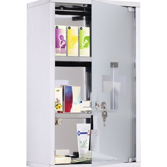 Stainless Steel Construction - Lockable Wall Cabinet for Bathroom Safety