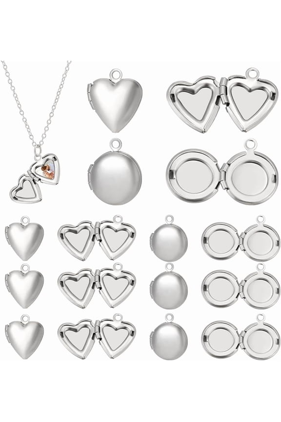 Stainless Steel Memory Locket Pendants Heart Floating Locket Pendants Flat Round Living Memory Pendant Photo Frame Lockets Pendant DIY