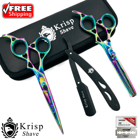Stainless Steel Men Women Hair Cutting Thinning/Texturizing Scissors Shears Set Kit 6" Titanium Multicolor