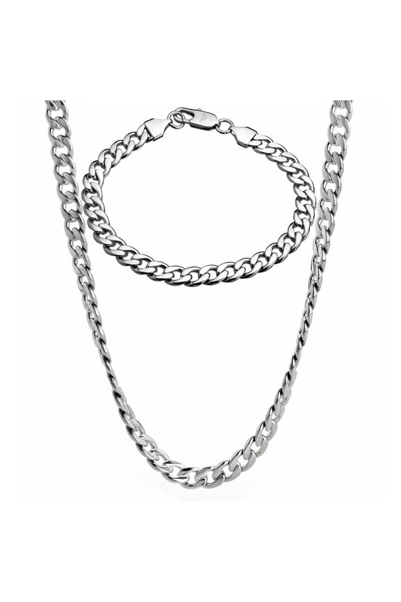 Stainless Steel Men's 8-mm Curb Chain Jewelry Set