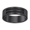 thumbnail image 1 of Stainless Steel Men's Comfort Fit Black Double Cable Inlay Flat 8mm Wedding Band | Size 12, 1 of 1