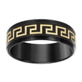 thumbnail image 1 of Stainless Steel Men's Comfort Fit Black & Gold Greek Key Inlay Beveled Edge 8mm Wedding Band | Size 12, 1 of 1