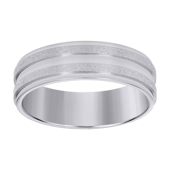 Stainless Steel Men's Comfort Fit Grooved Silver Stone Finish 7mm Wedding Band | Size 9