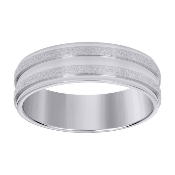 Stainless Steel Men's Comfort Fit Grooved Silver Stone Finish 7mm Wedding Band | Size 9
