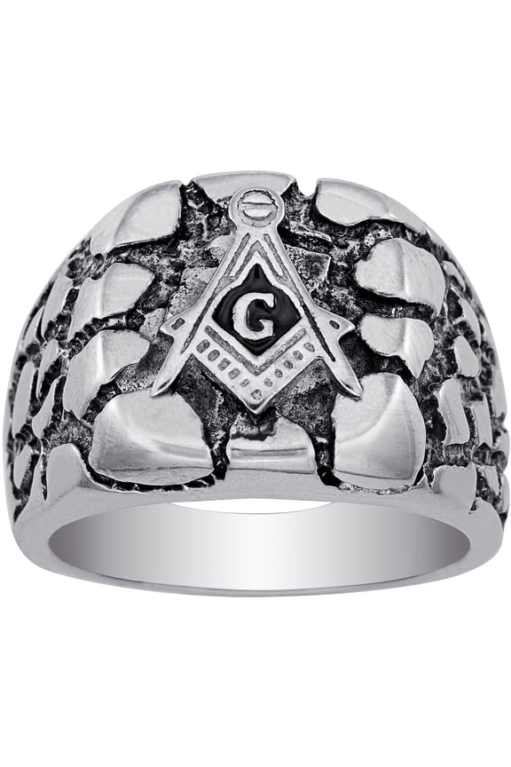Stainless Steel Men's Masonic Nugget Style Ring