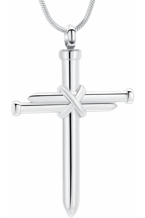 Stainless Steel Men's Nail Cross Urn Necklaces for Ashes Holder Cremation Jewelry for Ashes Urn Pendants with Chain