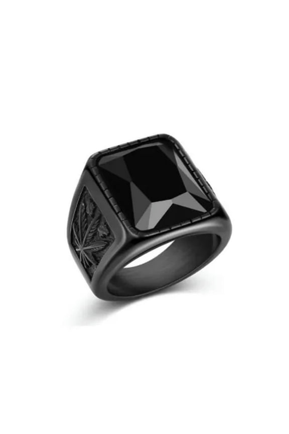 Stainless Steel Men's Ring Gemstone Hip Hop Style Black Jewelry Gift