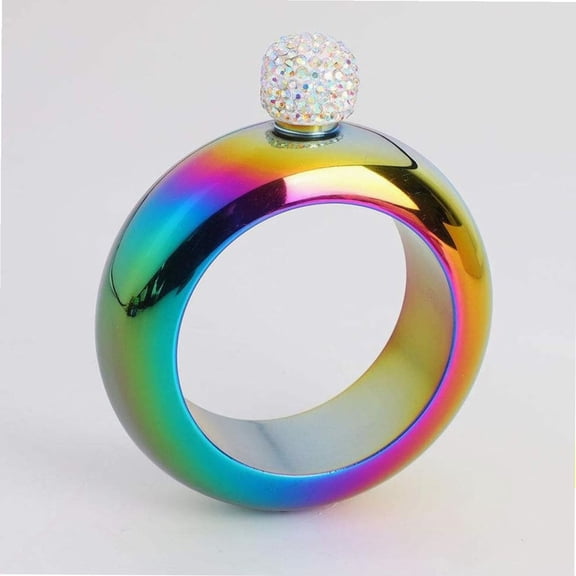 Stainless Steel Men's and Women's Bangle Bracelet Hip Flask Portable 3.5 Oz Diamond Lid Round Wine Bottle, Funnel, Birthday Party Club Bar Gift (Color : Multi-Colored)