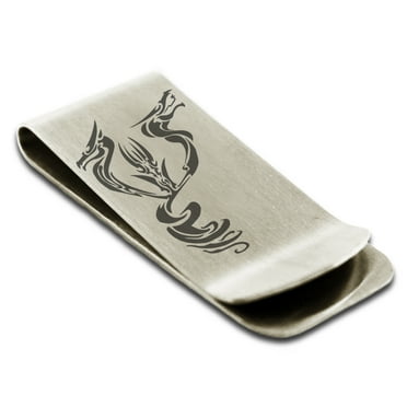 Stainless Steel Menacing Hydra Engraved Money Clip Credit Card Holder