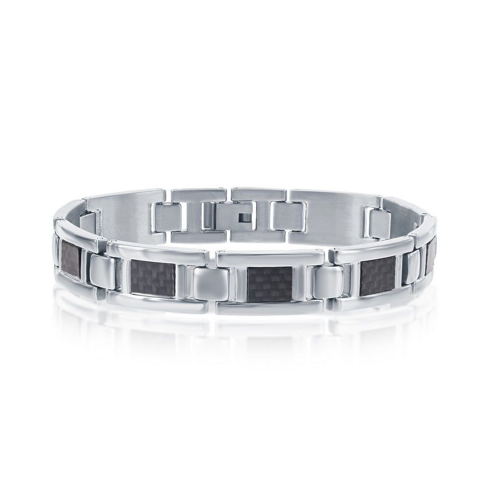 Stainless Steel Mens Black Carbon Fiber 8.5 Link Bracelet