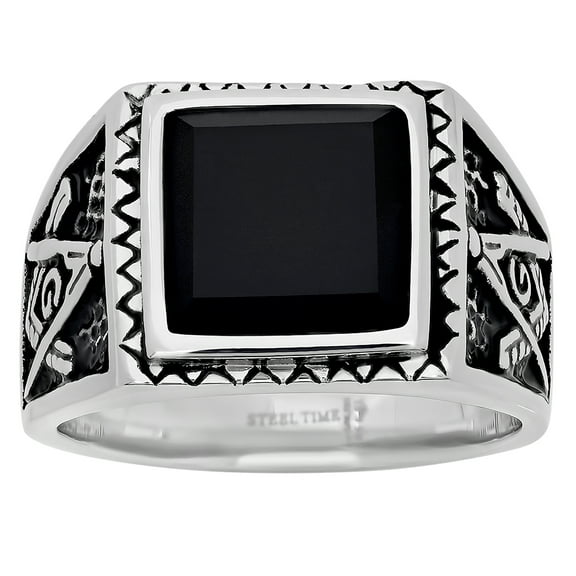 Stainless Steel Mens Black Crystal Masonic Vintage Size-12 Comfort-fit Fashion Bridal Anniversary Wedding Engagement Band Ring
