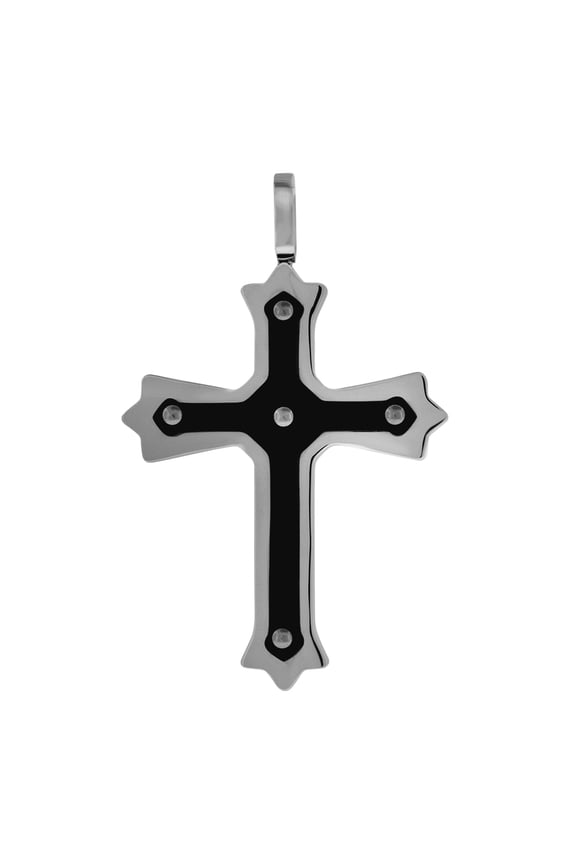 Stainless Steel Mens Black Resin Center With Screw Accent Saint Thomas Cross Religious Charm Pendant Necklace for Men