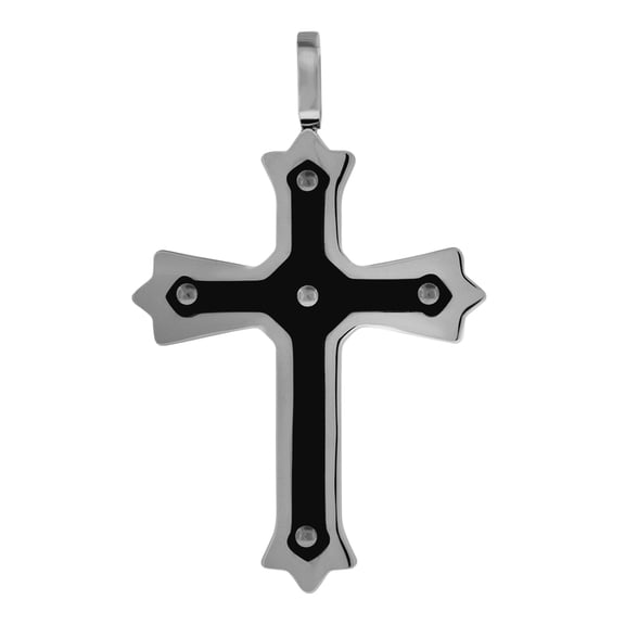 Stainless Steel Mens Black Resin Center With Screw Accent Saint Thomas Cross Religious Charm Pendant Necklace for Men