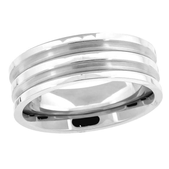 Stainless Steel Mens Brushed Double Grooved Comfort-fit Fashion Band Ring Size 11 Wedding Band for Men