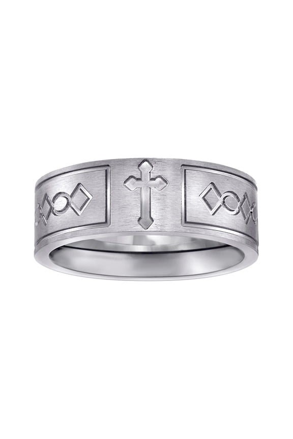 Stainless Steel Mens Brushed Irish Claddagh Celtic Trinity Knot Religious Faith Cross Engraved Comfort-fit Fashion Band