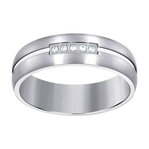 Stainless Steel Mens Cubic Zirconia Center Grooved Brushed Comfort-fit Fashion Band Ring Size 12 Wedding Band for Men