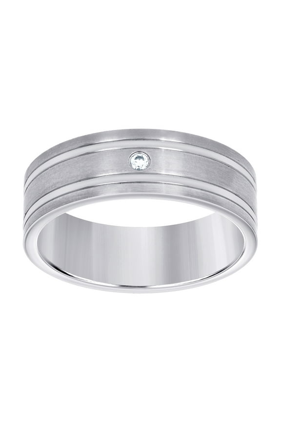 Stainless Steel Mens Cubic Zirconia Double Grooved Brushed Comfort-fit Fashion Band Ring Size 11 Wedding Band for Men