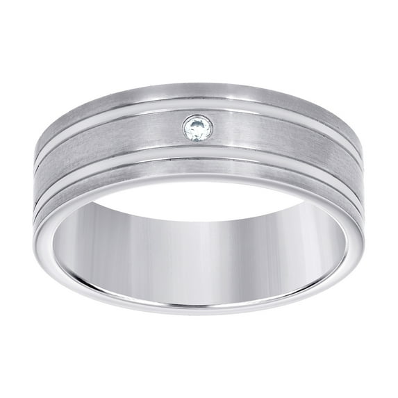 Stainless Steel Mens Cubic Zirconia Double Grooved Brushed Comfort-fit Fashion Band Ring Size 7 Wedding Band for Men