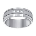 thumbnail image 1 of Stainless Steel Mens Cubic Zirconia Grooved Comfort-fit Fashion Band Ring Size 7 Wedding Band for Men, 1 of 2