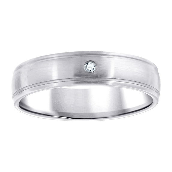Stainless Steel Mens Cubic Zirconia Step Edges Center Brushed Comfort-fit Band Ring Size 14 Wedding Band for Men
