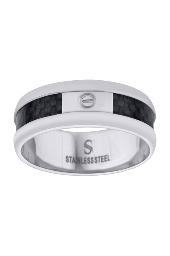 Stainless Steel Mens Carbon Fiber Inlay With Screw Accent Band Size-11 Comfort-Fit Fashion Bridal Anniversary Wedding Engagement Band Ring